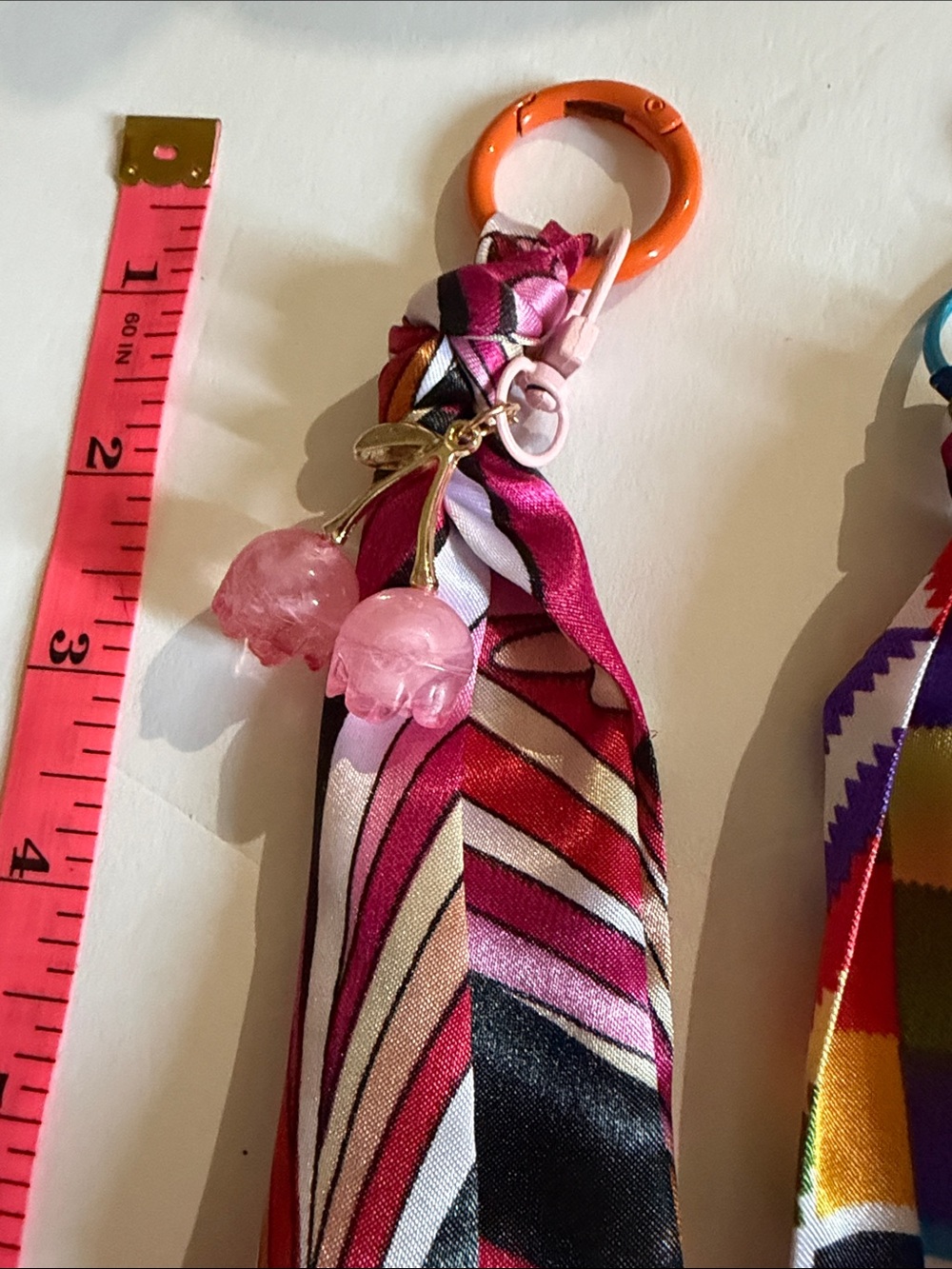 Multicolor Patterned Ribbon Scarf Keychain - Vibrant Pink & Multicolor - Picture 3 of 6